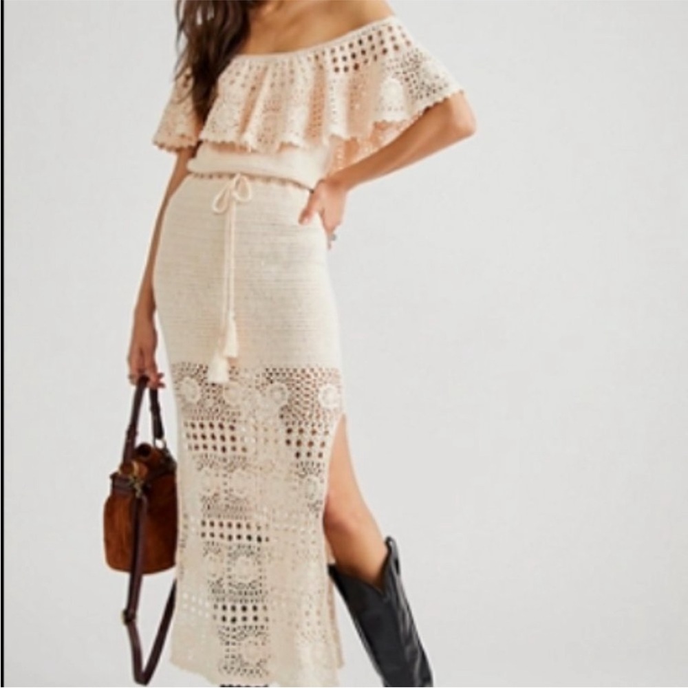 Spell Iluka Crochet Midi Dress Cream